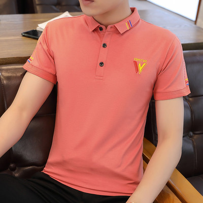 Új modell férfi póló hímzéssel és gombokkal