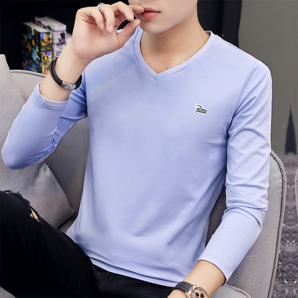 Kaasaegne pikkade varrukatega ja spitsikaelusega meeste pluus