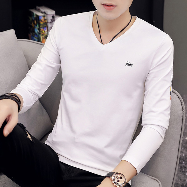 Kaasaegne pikkade varrukatega ja spitsikaelusega meeste pluus