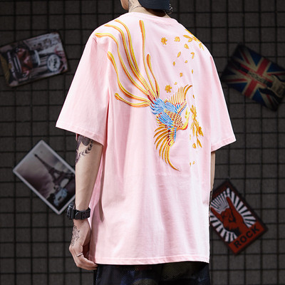 Мъжка тениска с цветна апликация на гърба -широк модел 