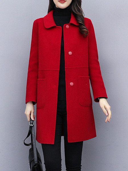 Klassikalise krae ja taskutega vabaaja naiste mantel