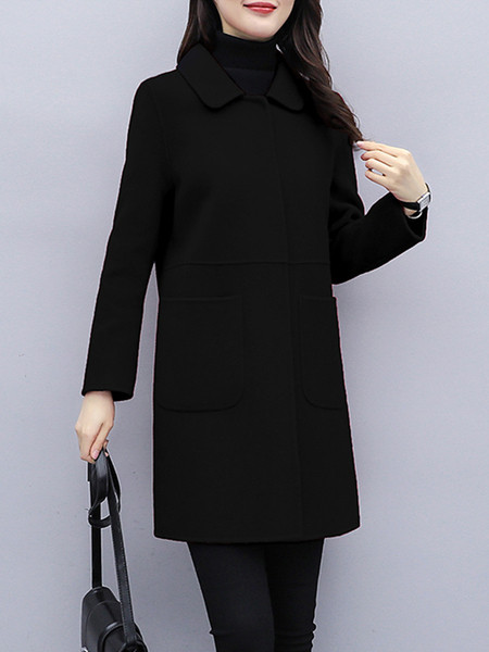 Klassikalise krae ja taskutega vabaaja naiste mantel