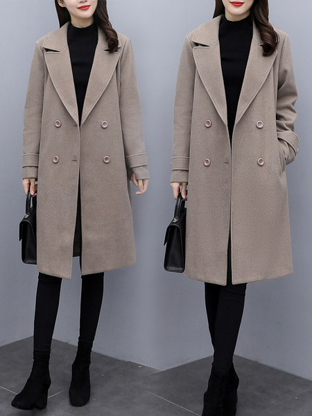 Κλασικό γυναικείο παλτό με λαιμόκοψη και κουμπιά