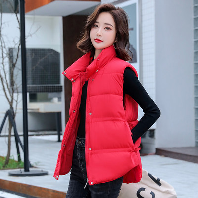 Modern női téli mellény cipzárral és nyakkendővel