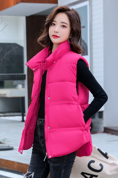 Modern női téli mellény cipzárral és nyakkendővel