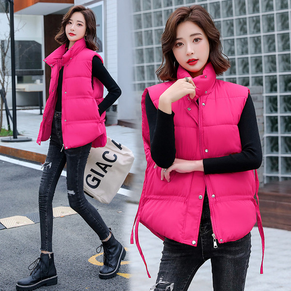 Modern női téli mellény cipzárral és nyakkendővel