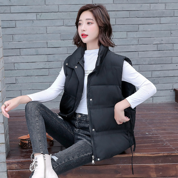 Modern női téli mellény cipzárral és nyakkendővel