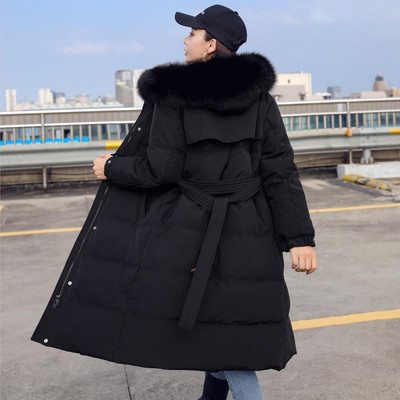 Modern női hosszú téli kabát kapucnival