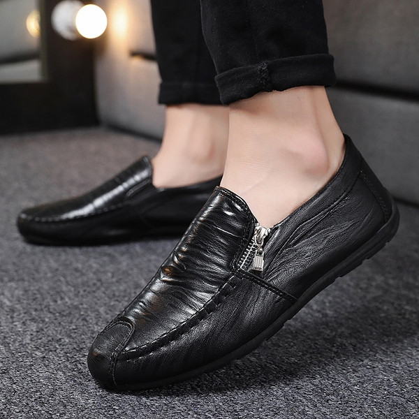 Uus mudel tõmbluku ja lameda tallaga meeste mokasiinid