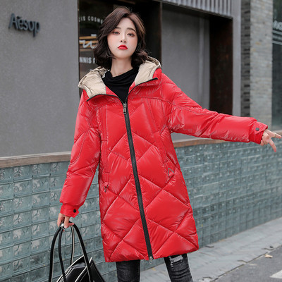 Μοντέρνο γυναικείο μακρύ μπουφάν με κουκούλα και φερμουάρ