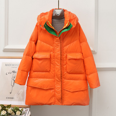 Μακρύ γυναικείο μπουφάν με κουμπιά και κουκούλα