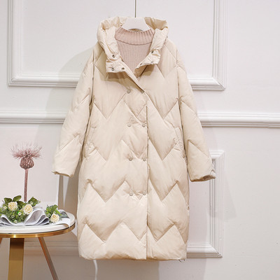 Új modell téli női kabát kapucnival és gombokkal