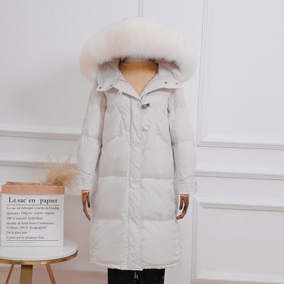 Μακρύ γυναικείο μπουφάν με φερμουάρ και κουκούλα