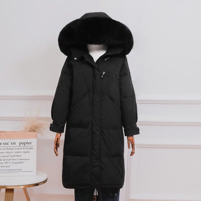 Μακρύ γυναικείο μπουφάν με φερμουάρ και κουκούλα