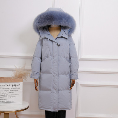 Μακρύ γυναικείο μπουφάν με φερμουάρ και κουκούλα