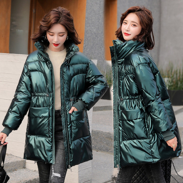 Γυναικείο μπουφάν - φαρδύ μοντέλο με υψηλό γιακά και φερμουάρ