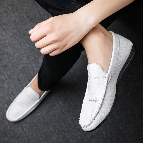 Έκο δερμάτινα ανδρικά αναπνέοντα μοκασίνια με επίπεδη σόλα