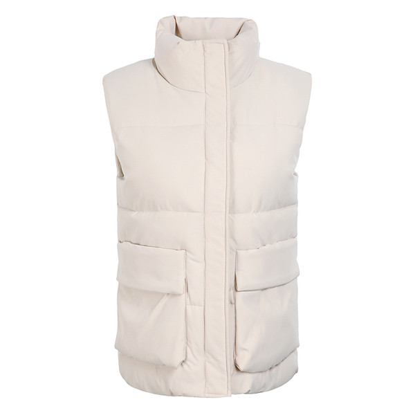 Γυναικείο γιλέκο με τσέπες και κουμπιά σε λευκό και μαύρο χρώμα