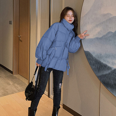 Γυναικείο χειμερινό μπουφάν με ψηλό γιακά και κορδόνια