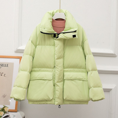 Lühike naiste jakk taskute ja kõrge kraega