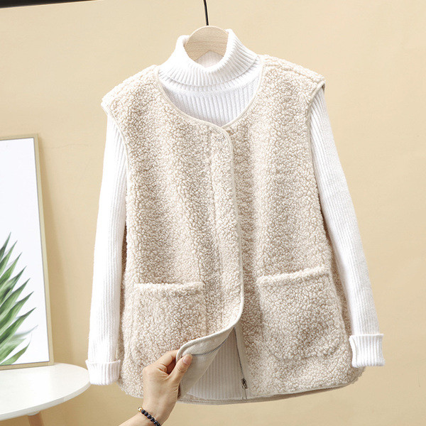 Γυναικείο χειμερινό γιλέκο με τσέπες και φερμουάρ