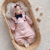 Βρεφικί ολόσωμη φόρμα για κορίτσια με μακριά μανίκια και κορδέλα