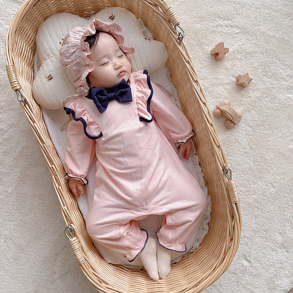 Βρεφικί ολόσωμη φόρμα για κορίτσια με μακριά μανίκια και κορδέλα