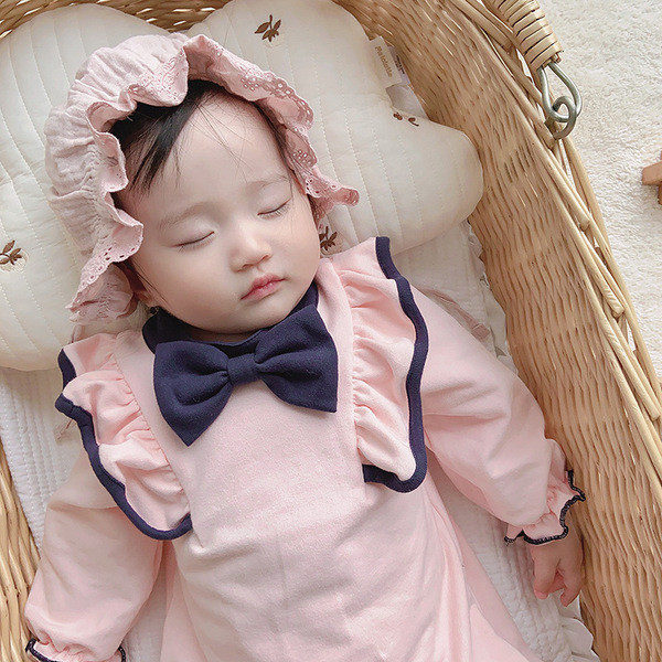 Βρεφικί ολόσωμη φόρμα για κορίτσια με μακριά μανίκια και κορδέλα