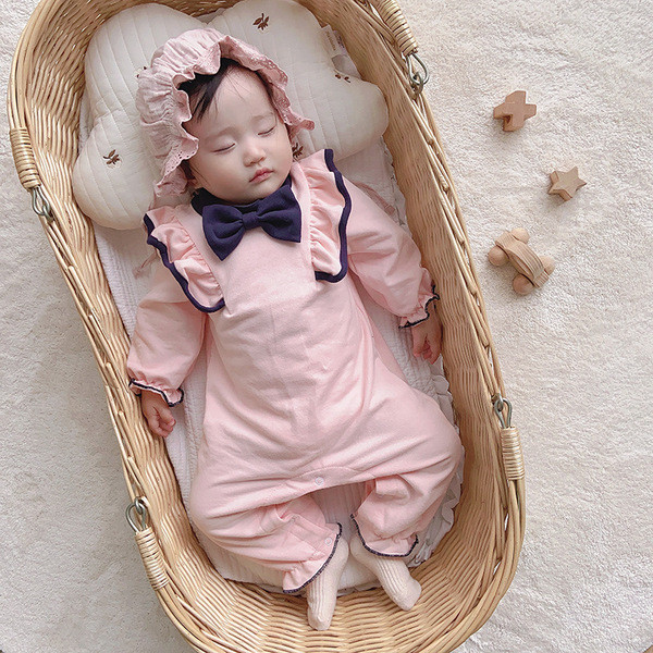 Βρεφικί ολόσωμη φόρμα για κορίτσια με μακριά μανίκια και κορδέλα