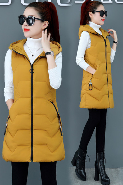 Γυναικείο γιλέκο με κουκούλα - μακρύ μοντέλο