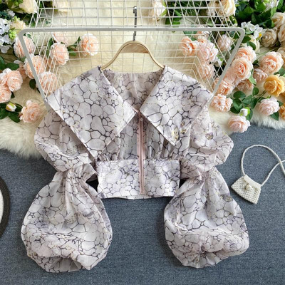 Κομψό γυναικείο πουκάμισο με φερμουάρ και φαρδύ μανίκι