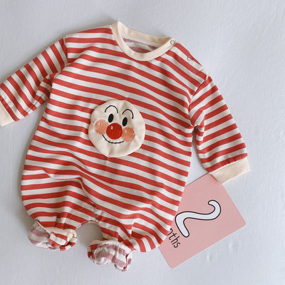 Ριγέ παιδική φόρμα με μακριά μανίκια και απλικέ