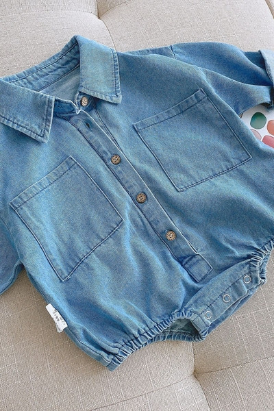 Τζιν βρεφικό κορμάκι  για κορίτσια με μακριά μανίκια