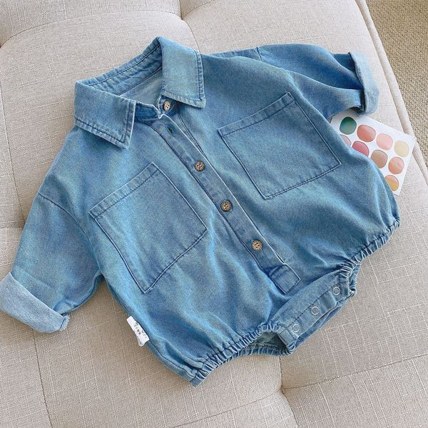 Τζιν βρεφικό κορμάκι  για κορίτσια με μακριά μανίκια