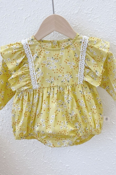 Moodne pikkade varrukatega lillelise mustriga beebibody tüdrukutele