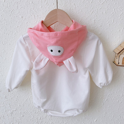 Μοντέρνο βρεφικό κορμάκι για κορίτσια με μακριά μανίκια και κουκούλα