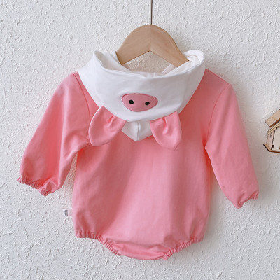 Μοντέρνο βρεφικό κορμάκι για κορίτσια με μακριά μανίκια και κουκούλα