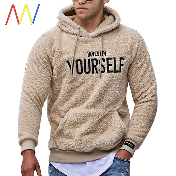 Vyriški pūkiniai megztiniai su užrašu ir gobtuvu