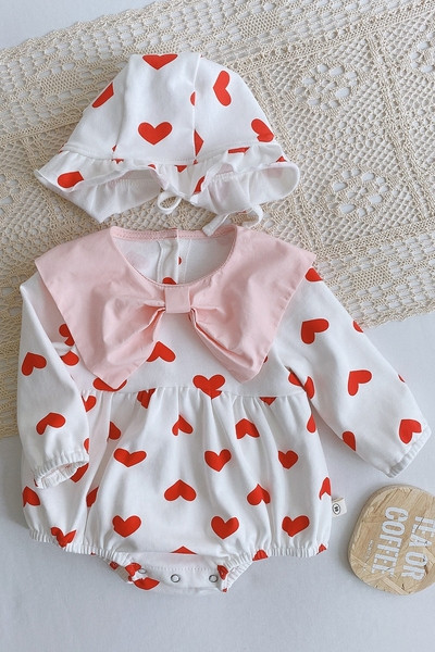 Βρεφικό κορμάκι για κορίτσια με κορδέλα και καπέλο