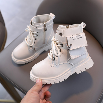 Παιδικές έκο δερμάτινες μπότες με επιγραφή και κορδόνια για κορίτσια