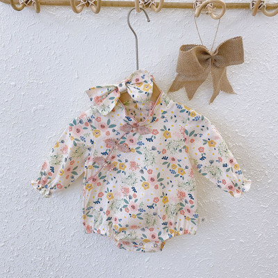 Βρεφικό κορμάκι  για κορίτσια με κορδέλα και λουλουδάτο μοτίβο