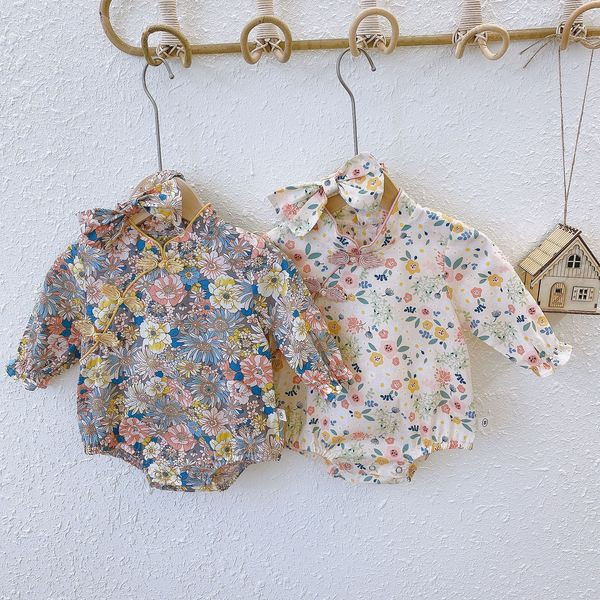 Βρεφικό κορμάκι  για κορίτσια με κορδέλα και λουλουδάτο μοτίβο