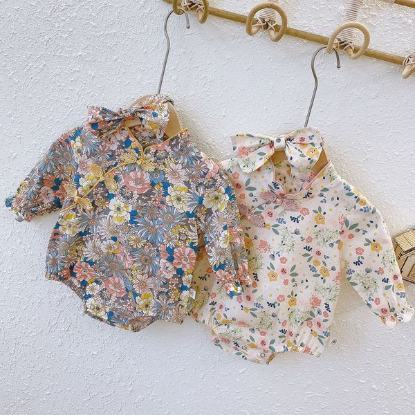 Βρεφικό κορμάκι  για κορίτσια με κορδέλα και λουλουδάτο μοτίβο