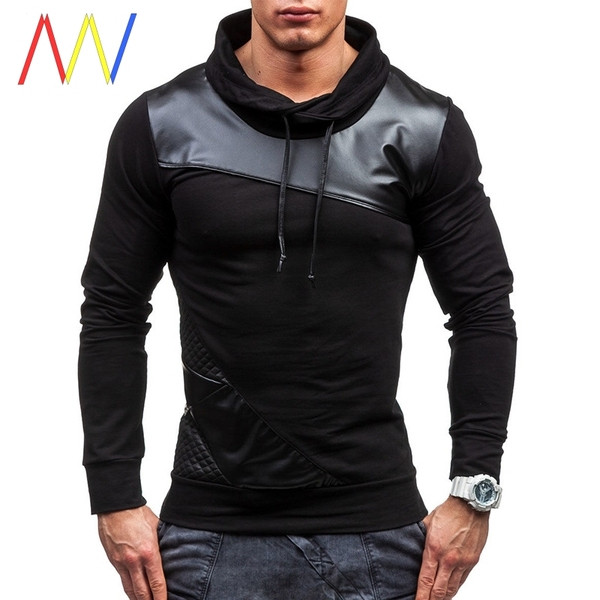 Modern férfi pulóver eco bőr elemekkel