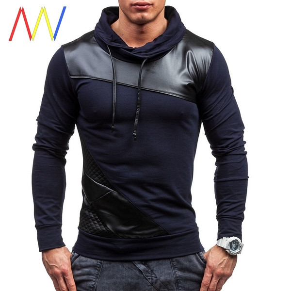 Modern férfi pulóver eco bőr elemekkel