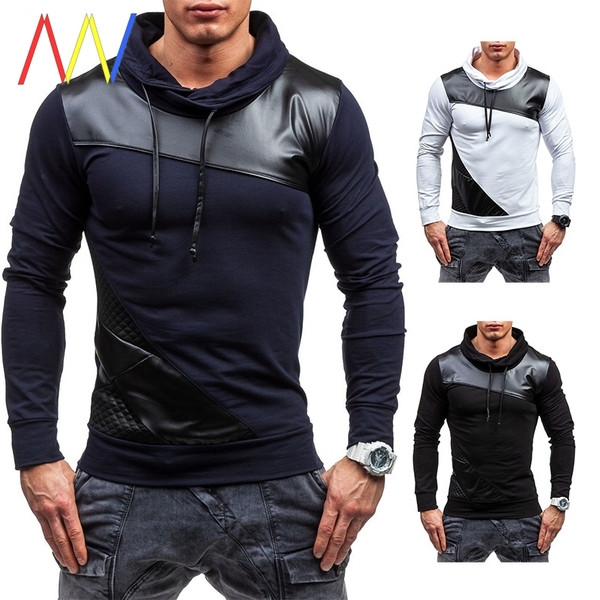 Modern férfi pulóver eco bőr elemekkel