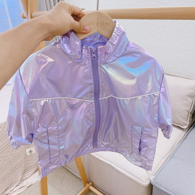 Τρέχον παιδικό μπουφάν για κορίτσια με ψηλό κολάρο και φερμουάρ