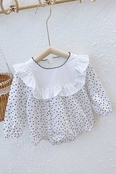 Βρεφικό κορμάκι για κορίτσια με μακριά μανίκια και οβάλ ντεκολτέ