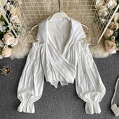 Casual γυναικείο πουκάμισο με κλασικό γιακά και γυμνούς ώμους