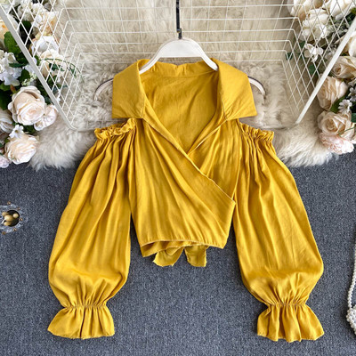 Casual γυναικείο πουκάμισο με κλασικό γιακά και γυμνούς ώμους